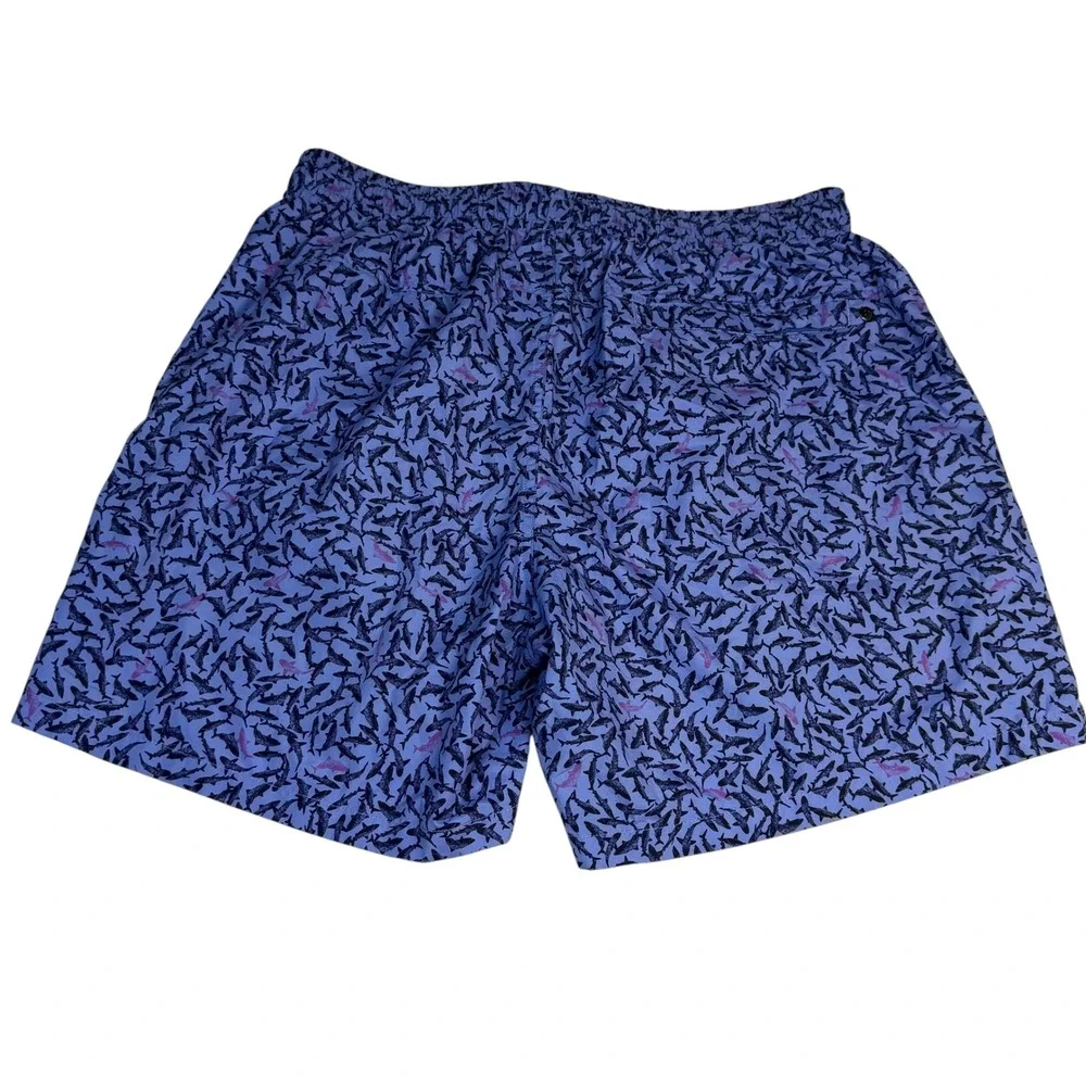 Greyson Mens Shark Print Swim Trunks Purple Blue Mesh Lined Board Shorts Size L